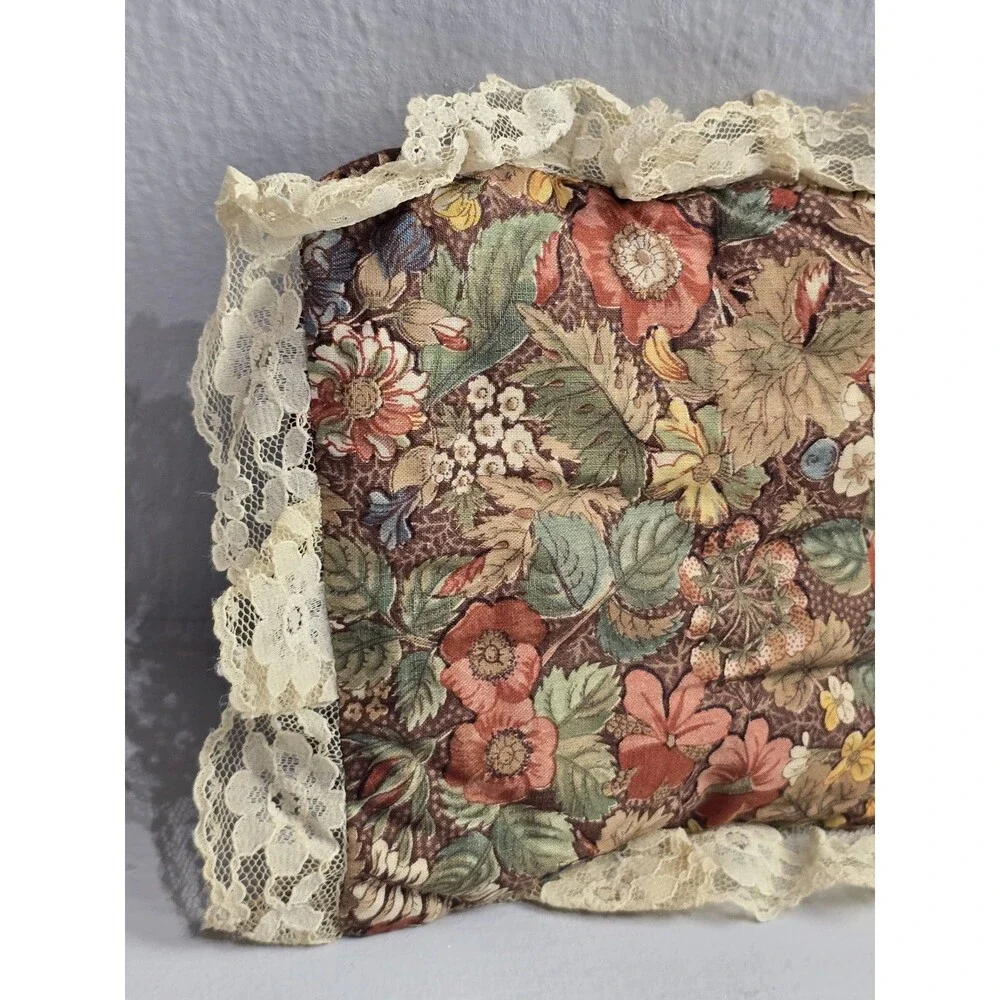 Vintage French Country Floral Lace Trim Pillow Cottage Tooth Fairy Handmade Open